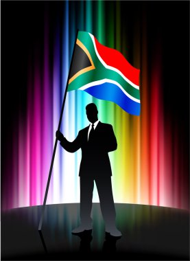 Güney Afrika bayrağı ile işadamı soyut spektrum backgrou üzerinde