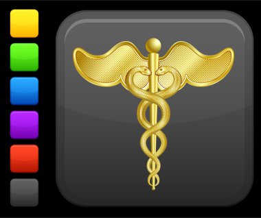 caduceus icon on square internet button clipart