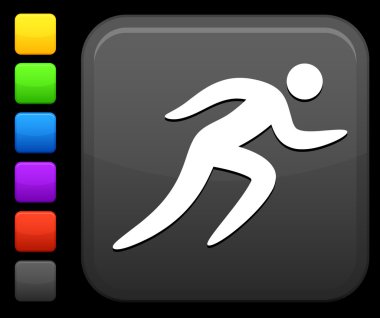 Running icon on square internet button clipart