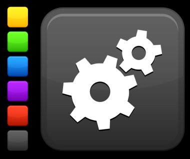 mechanical gears icon on square internet button clipart