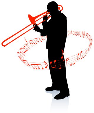 Trumpet Musician with Musical Notes clipart