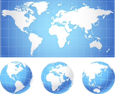 World map and globes clipart