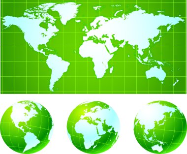 World map and globes clipart