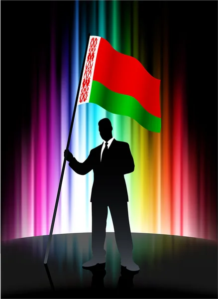 Bielorussia Bandiera con uomo d'affari su sfondo spettro astratto — Vettoriale Stock