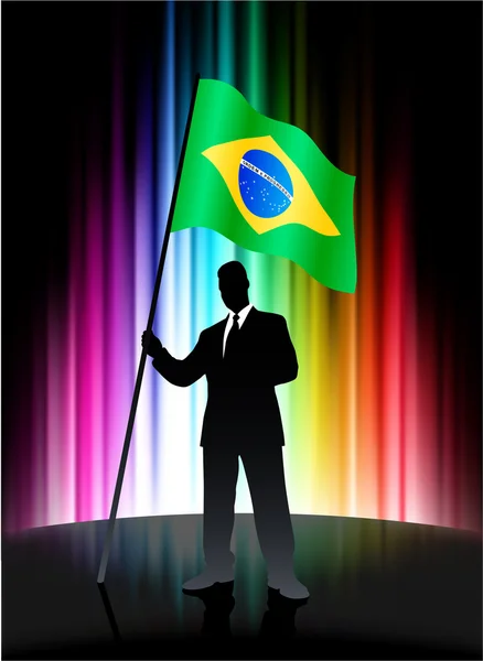 抽象的なスペクトルの背景に実業家とブラジルの国旗 — ストックベクタ