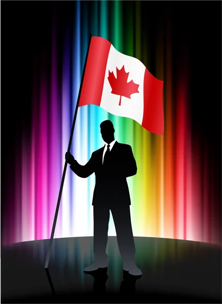 Canada Flag with Businessman on Abstract Spectrum Background — Stock Vector