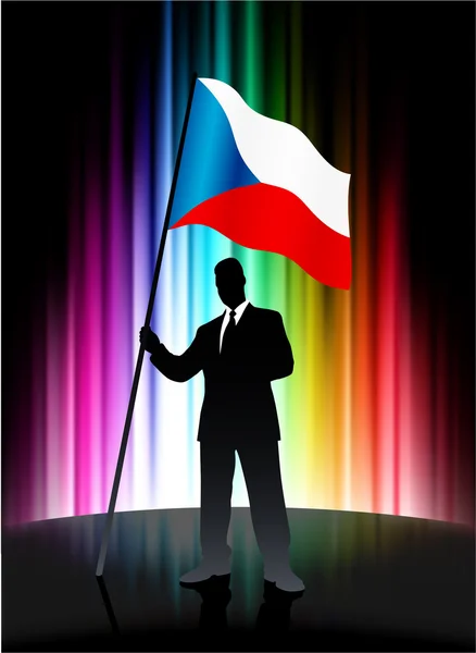 Czech Flag with Businessman on Abstract Spectrum Background — Stock Vector