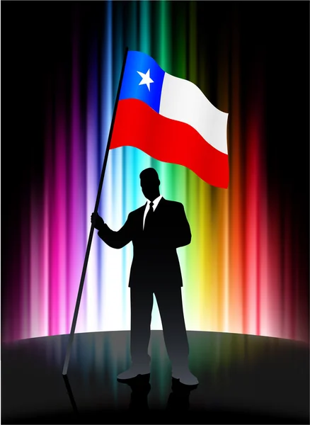 Chilenische Flagge mit Geschäftsmann auf abstraktem Spektrum Hintergrund — Stockvektor