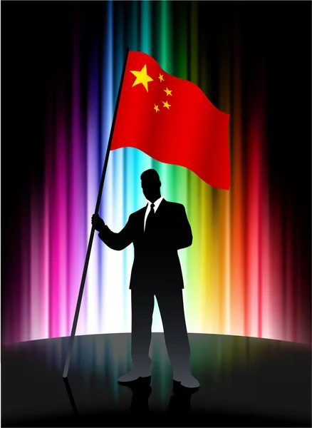 China Flag with Businessman on Abstract Spectrum Background — Stock Vector