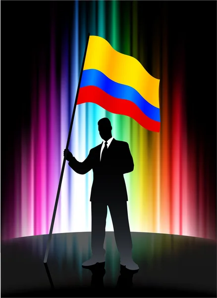 Флаг Колумбии с предпринимателем на фоне абстрактного спектра — стоковый вектор