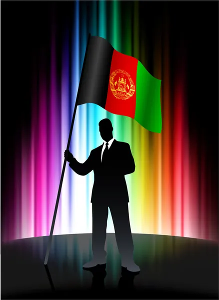 Afghanistan Flag with Businessman on Abstract Spectrum Backgroun — Stock Vector