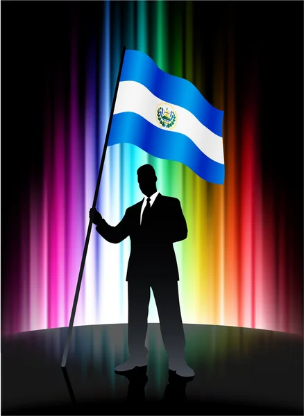 El Salvador Flag with Businessman on Abstract Spectrum Backgroun — Stock Vector