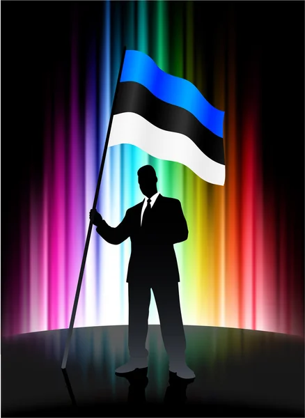 추상적인 스펙트럼 배경에 사업가와 에스토니아 깃발 — 스톡 벡터