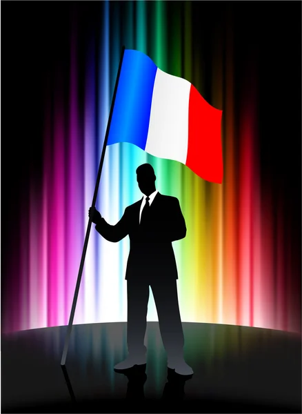 France Flag with Businessman on Abstract Spectrum Background — Stock Vector