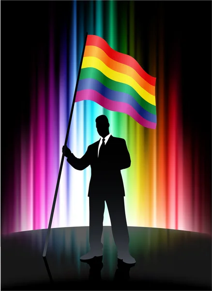 Gay Flag with Businessman on Abstract Spectrum Background — Stock Vector