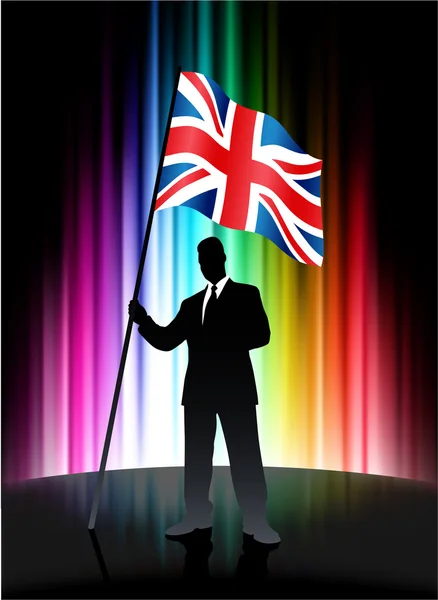 Büyük Britanya bayrağı ile işadamı soyut spektrum backgro üzerinde — Stok Vektör