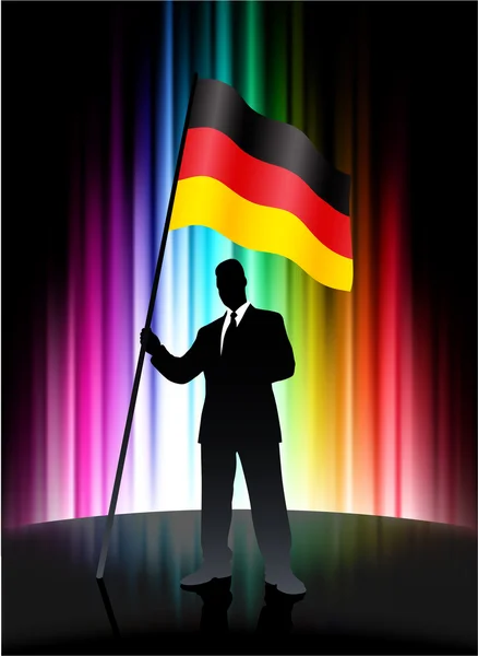 추상적인 스펙트럼 배경에 사업가와 독일 깃발 — 스톡 벡터
