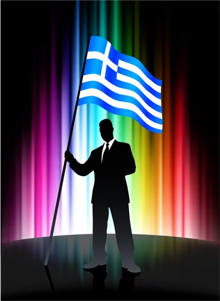 Greece Flag with Businessman on Abstract Spectrum Background — Stock Vector