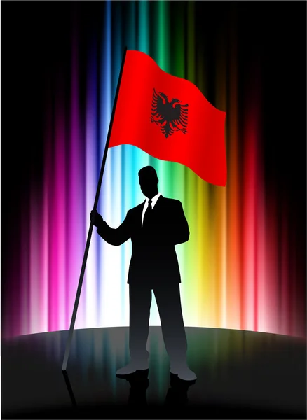 Albanie Drapeau avec homme d'affaires sur fond de spectre abstrait — Image vectorielle