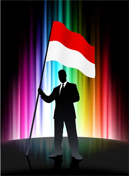 Indonesia Flag with Businessman on Abstract Spectrum Background — Stock Vector