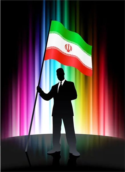 Iran Flag with Businessman on Abstract Spectrum Background — Stock Vector