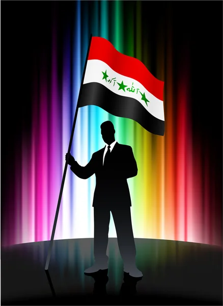 Flaga Iraku z biznesmenem na spektrum streszczenie tło — Wektor stockowy
