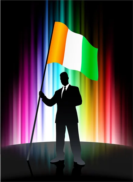 Ireland Flag with Businessman on Abstract Spectrum Background — Stock Vector