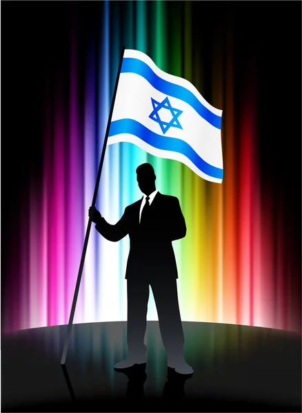 Israel Flag with Businessman on Abstract Spectrum Background — Stock Vector