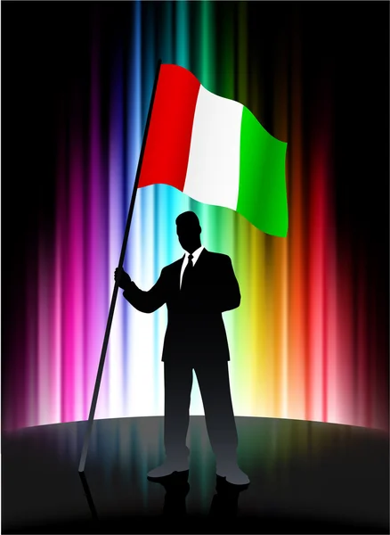 Italia Bandiera con uomo d'affari su sfondo spettro astratto — Vettoriale Stock