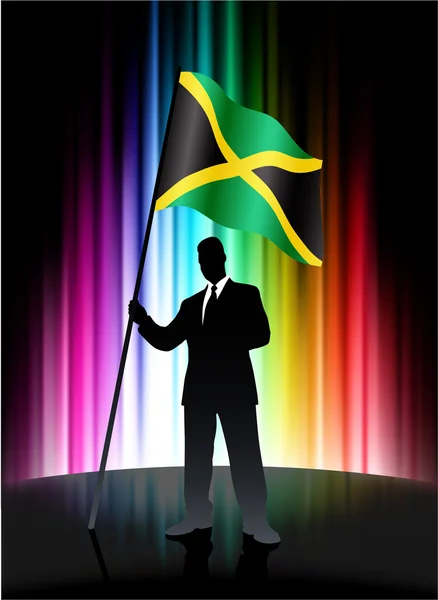 Bandiera Giamaica con uomo d'affari su sfondo spettro astratto — Vettoriale Stock