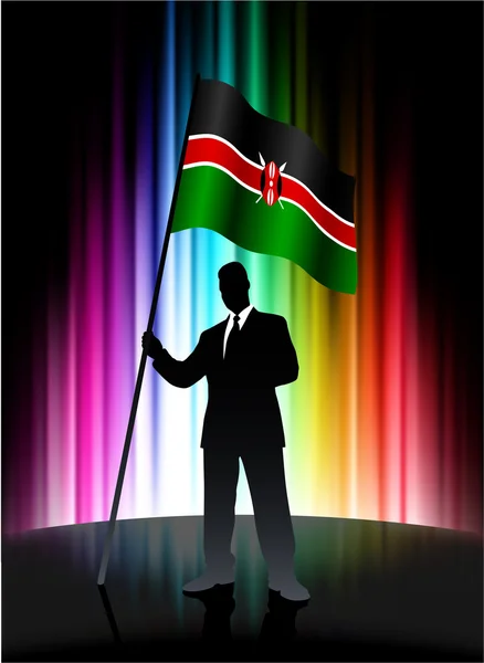 Kenia vlag met zakenman op abstracte spectrum achtergrond — Stockvector