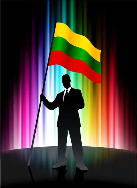 Litauische Flagge mit Geschäftsmann auf abstraktem Hintergrund — Stockvektor