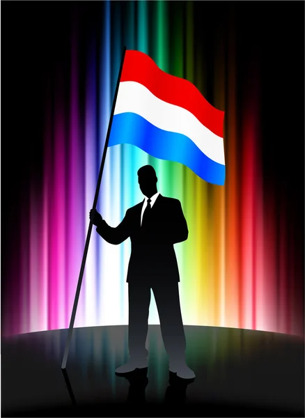 Luxembourg Flag with Businessman on Abstract Spectrum Background — Stock Vector