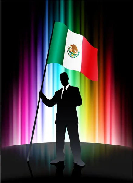 Mexico Flag with Businessman on Abstract Spectrum Background — Stock Vector