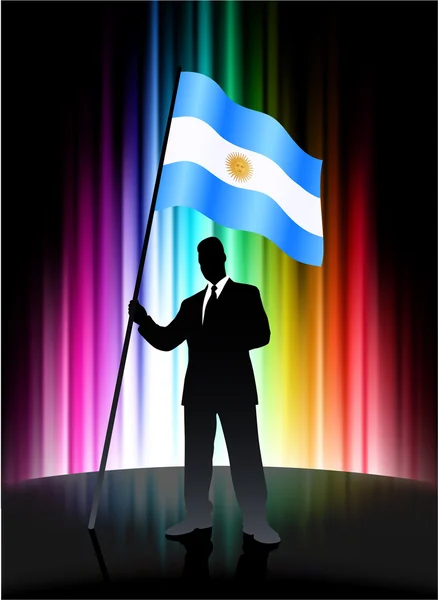 Argentina Flag with Businessman on Abstract Spectrum Background — Stock Vector