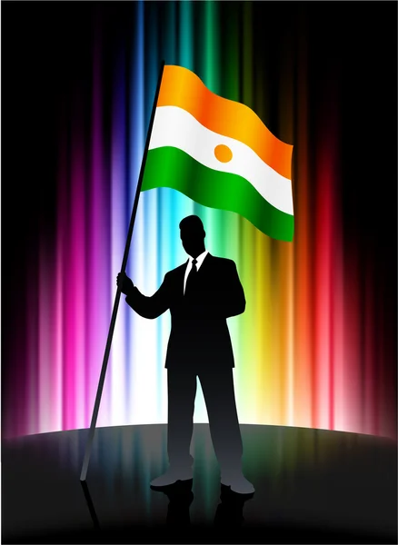 Niger vlag met zakenman op abstracte spectrum achtergrond — Stockvector