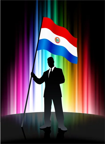 巴拉圭国旗与抽象谱背景上的商人 — 图库矢量图片