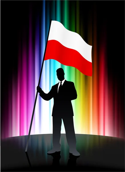 Vlajka Polsko s podnikatelem na abstraktní spektra pozadí — Stockový vektor