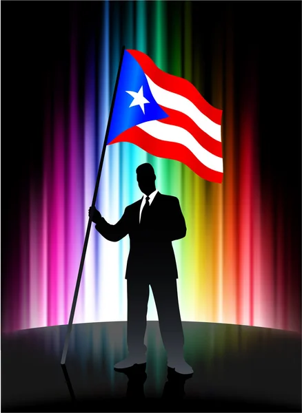 Vlag van Puerto rico met zakenman op abstracte spectrum pagina — Stockvector