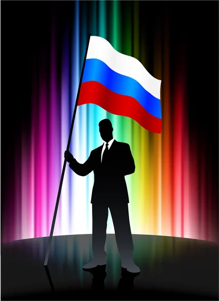 Russia Flag with Businessman on Abstract Spectrum Background — Stock Vector