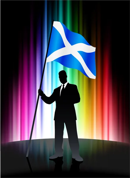 Vlajka Skotska s podnikatelem na abstraktní spektra pozadí — Stockový vektor
