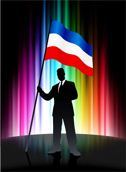 Soyut spektrum üzerinde işadamı ile Sırbistan ve Karadağ bayrağı — Stok Vektör
