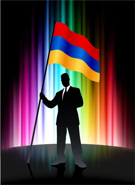 抽象的なスペクトルの背景に実業家とアルメニアの旗 — ストックベクタ