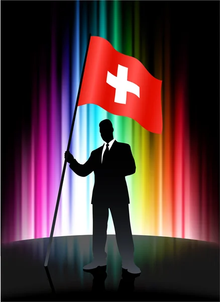 Bandera de Suiza con Empresario en Espectro Abstracto — Vector de stock