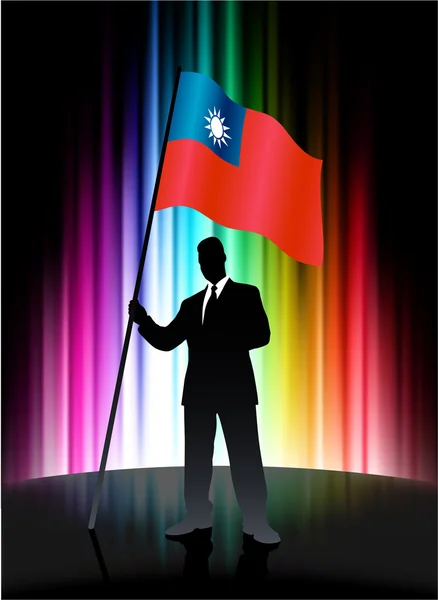 Taiwan Flag with Businessman on Abstract Spectrum Background — Stock Vector