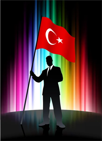 Turchia Bandiera con uomo d'affari su sfondo spettro astratto — Vettoriale Stock
