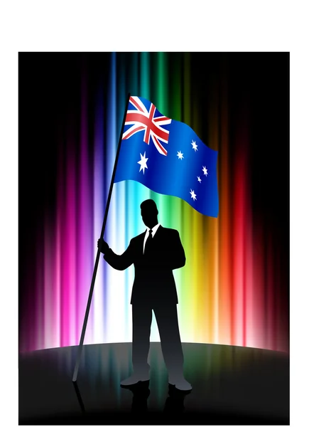 Australia Flag with Businessman on Abstract Spectrum Background — Stock Vector