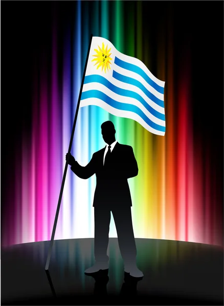 Flaga Urugwaju z biznesmenem na spektrum streszczenie tło — Wektor stockowy