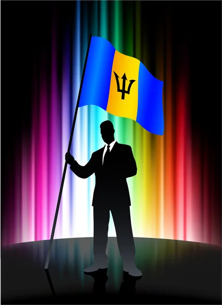 Barbados Flag with Businessman on Abstract Spectrum Background — Stock Vector