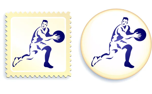 Basket-ball timbre et bouton — Image vectorielle